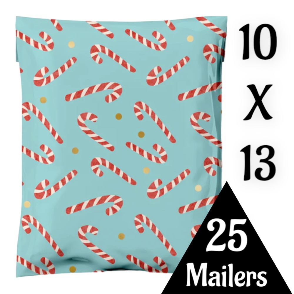 25 10X13 Poly Mailers Candy Canes Gold Dots, Shipping Envelopes PRICE IS FIRM - Picture 5 of 6